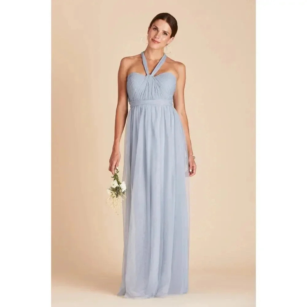 NWT Birdy Grey Christina Convertible Maxi Dress Sweetheart Tulle Dusty Blue M